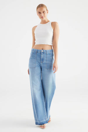 high waist wide leg jeans light blue denim