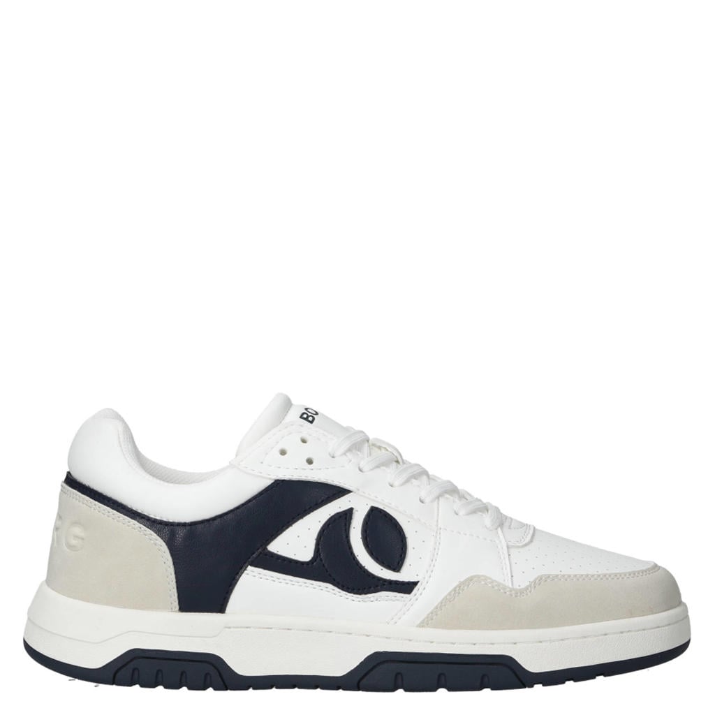 Wit en donkerblauwe heren Björn Borg sneakers van 70% waterbased pu/30% cow suede leather met veters