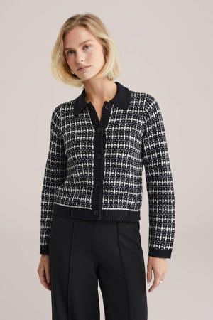 geruit gebreid vest zwart