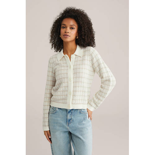 WE Fashion geruit gebreid vest beige afbeelding