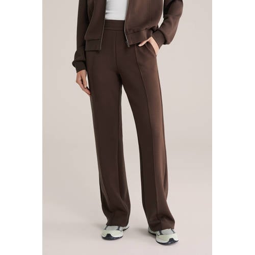 WE Fashion straight regular waist flared broek donkerbruin afbeelding