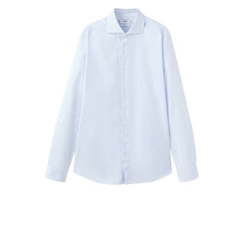 Mango Man Slim gestreepte casual overhemd lichtblauw afbeelding