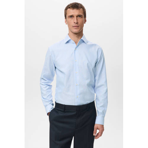 Mango Man Slim gestreepte casual overhemd lichtblauw afbeelding