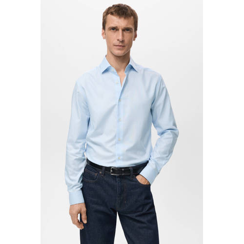 Mango Man Slim gestreepte casual overhemd blauw afbeelding