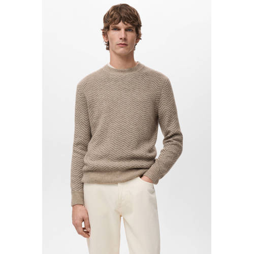 Mango Man trui met wol gebreid beige afbeelding