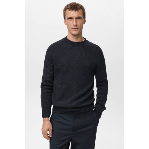 Mango Man trui met wol fijn gebreid marineblauw afbeelding