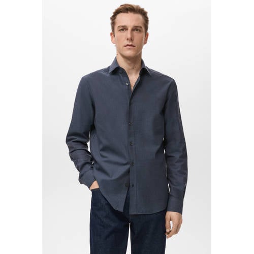 Mango Man Regular casual overhemd met krijtstreep donkerblauw afbeelding