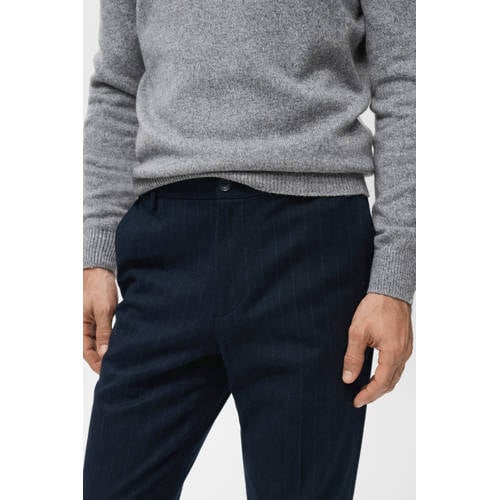 Mango Man slim chino met krijtstreep marineblauw afbeelding