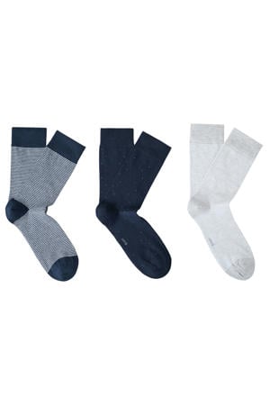 sokken met all over print - blauw (set van 3)