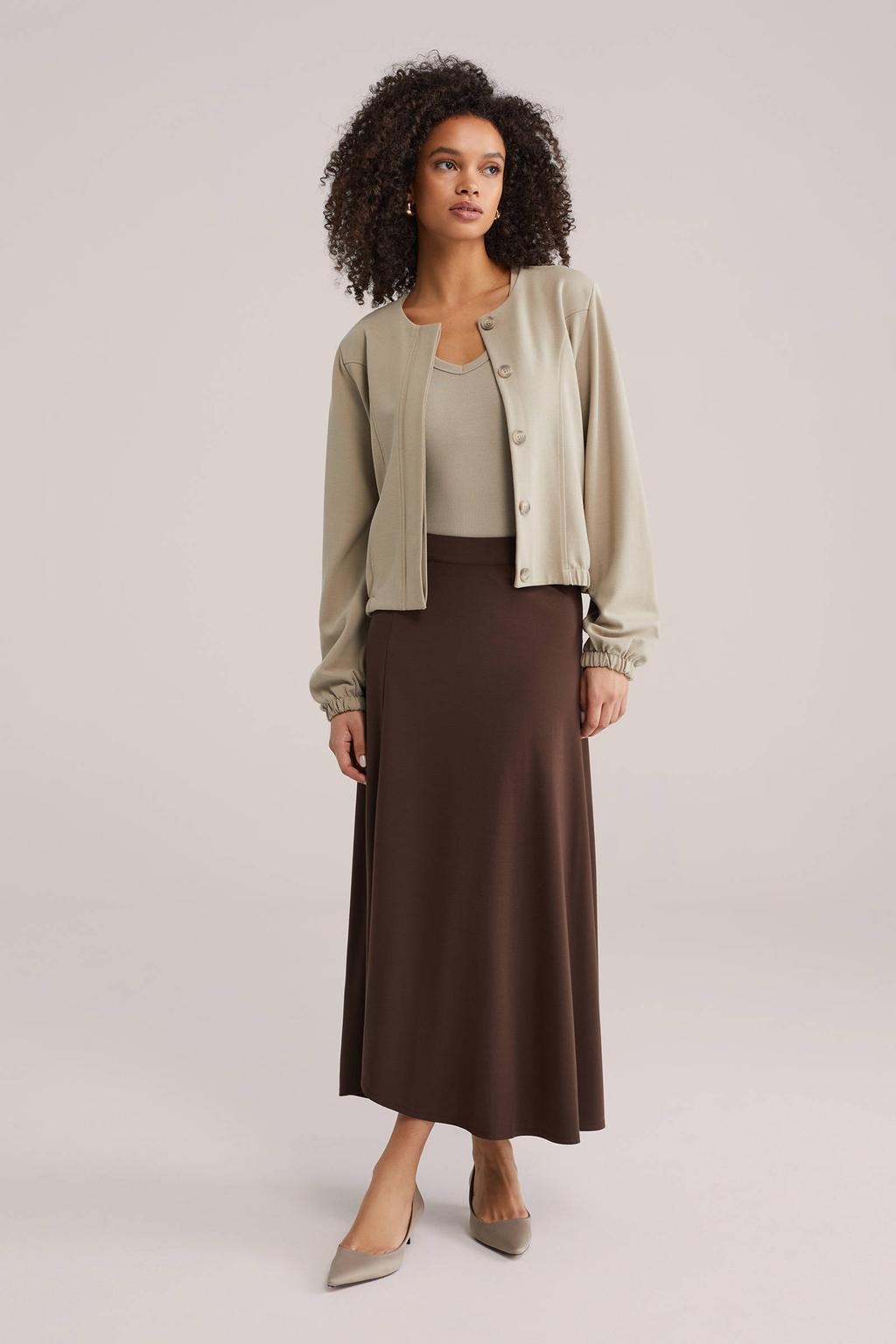 Beige dames WE Fashion jasje van viscose met effen, lange mouwen en ronde hals