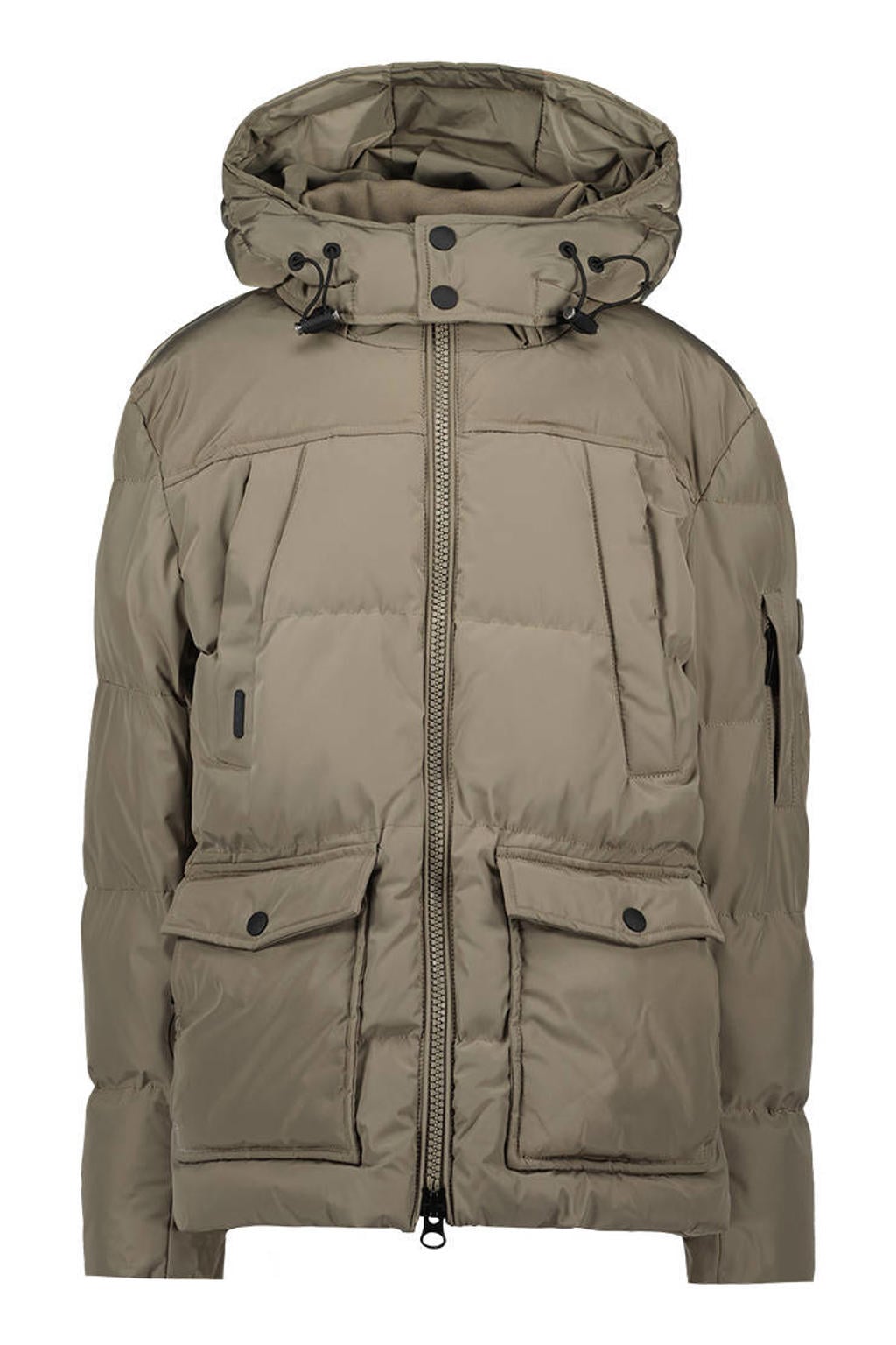 Groene jongens Airforce gewatteerde jas van polyester met effen, lange mouwen, capuchon en ritssluiting