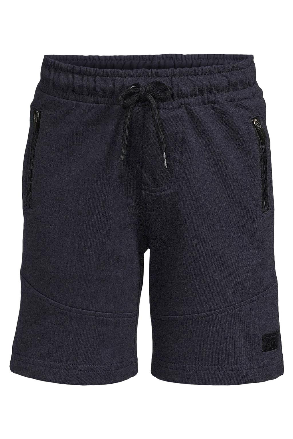 Donkerblauwe jongens Orange Stars sweatshort met elastische tailleband met koord en effen