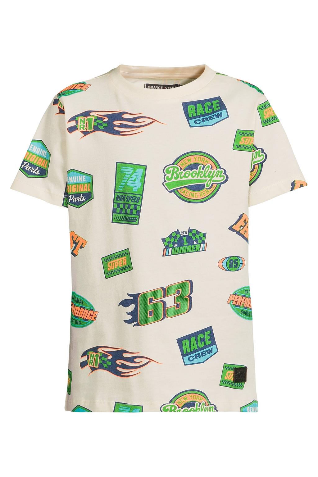 Wit en multikleurige jongens Orange Stars T-shirt van katoen met korte mouwen en ronde hals