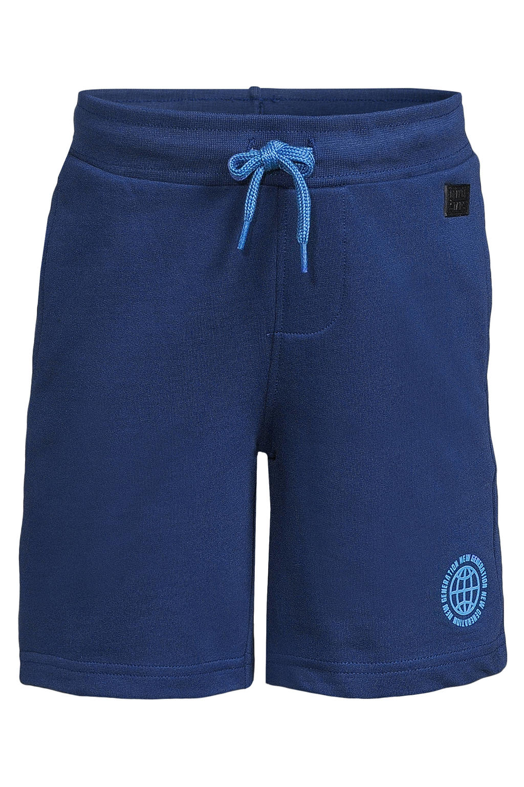 Donkerblauwe jongens Orange Stars sweatshort met elastische tailleband met koord en printopdruk