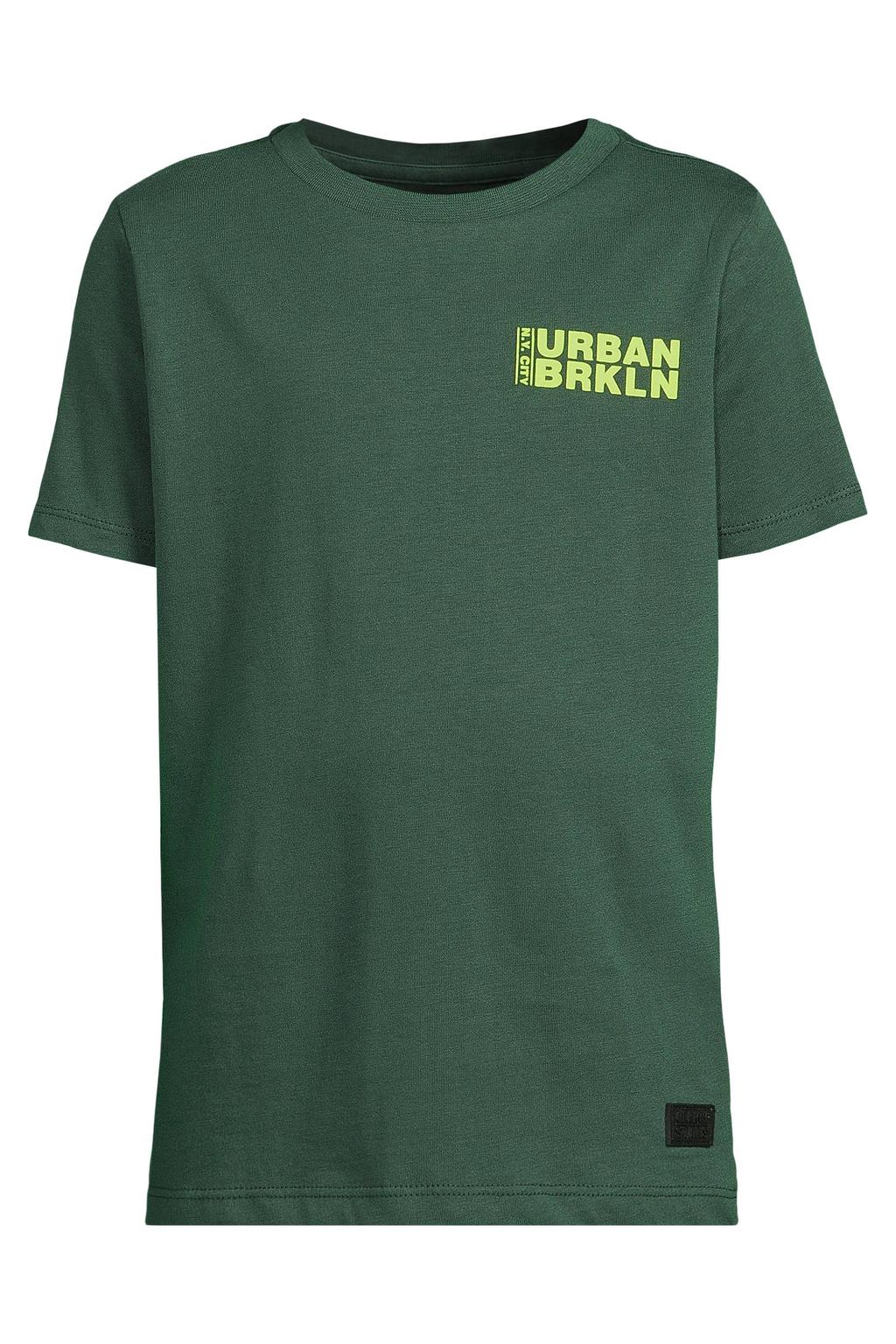 Donkergroene jongens Orange Stars T-shirt van katoen met backprint, korte mouwen en ronde hals