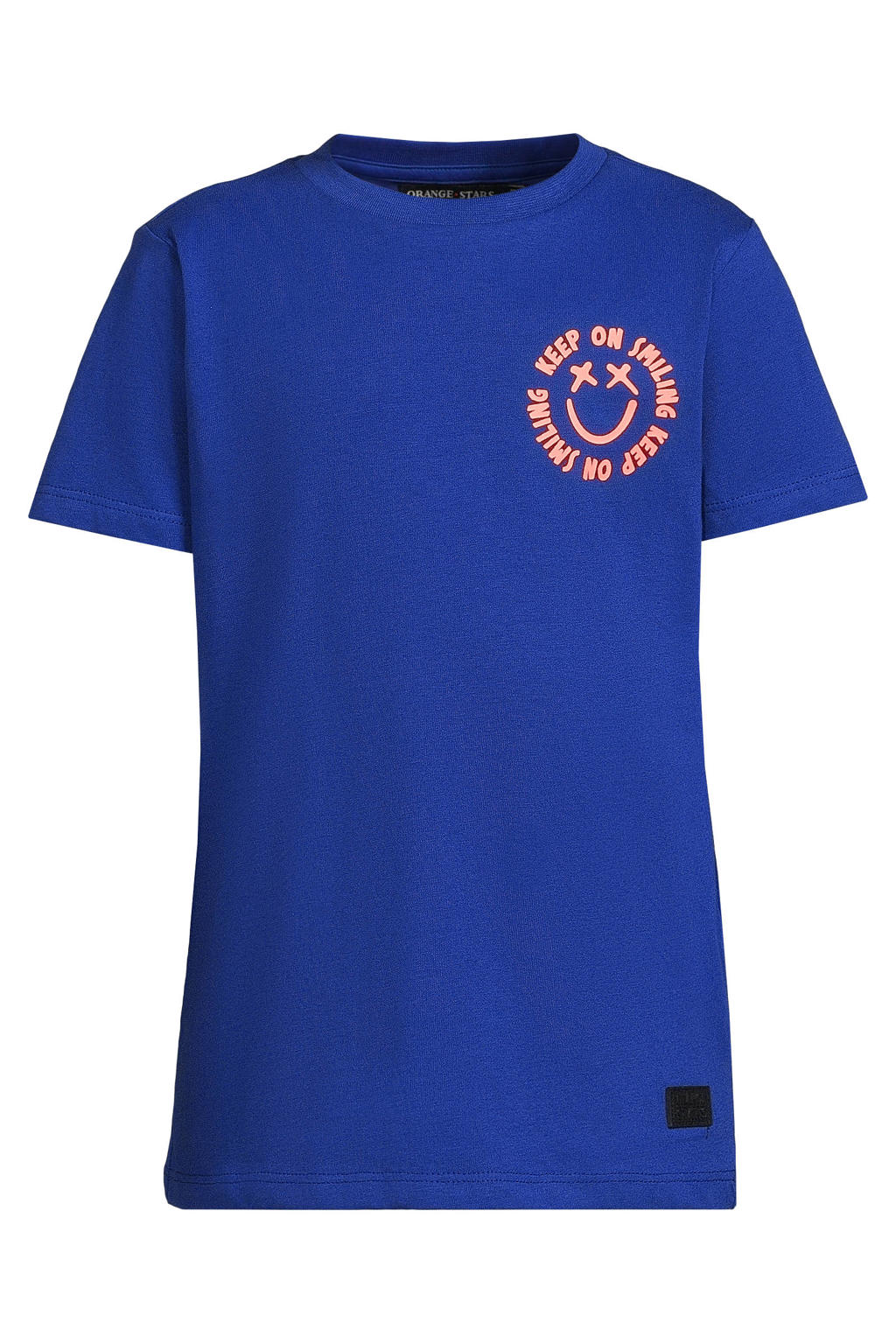 Blauwe jongens Orange Stars T-shirt van katoen met printopdruk, korte mouwen en ronde hals