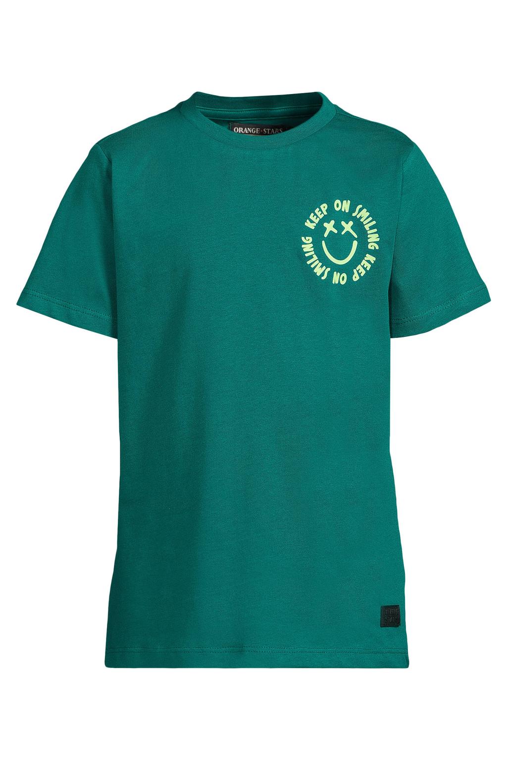 Groene jongens Orange Stars T-shirt van katoen met printopdruk, korte mouwen en ronde hals