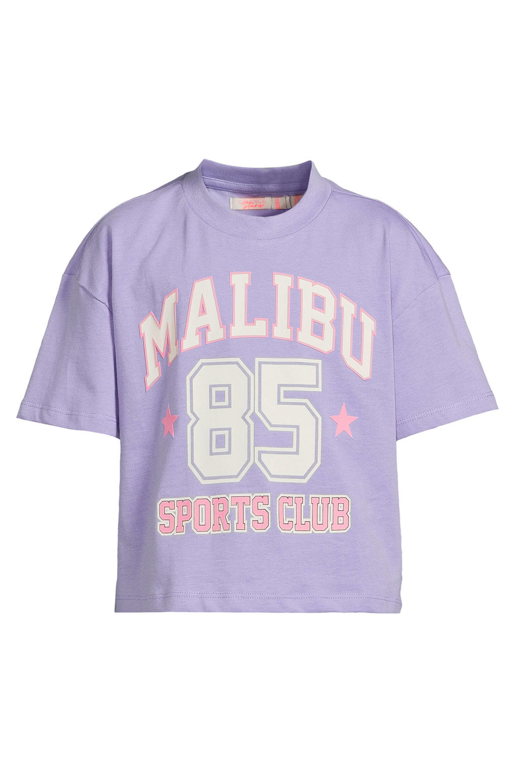 Lilakleurige meisjes Orange Stars boxy fit T-shirt van katoen met korte mouwen en ronde hals
