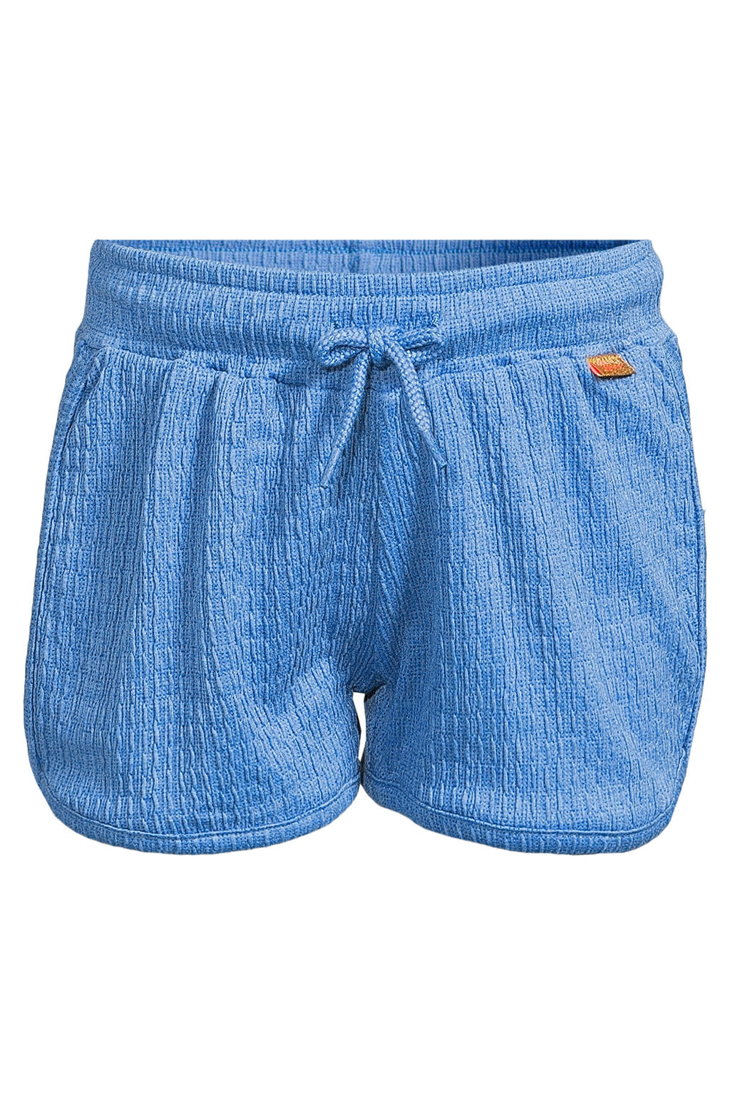 Blauwe meisjes Orange Stars casual short van stretchkatoen met elastische tailleband met koord en effen