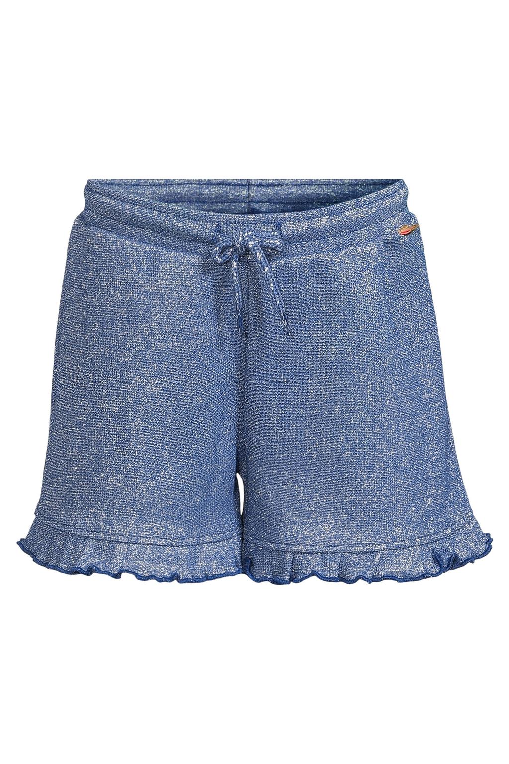 Donkerblauwe meisjes Orange Stars casual short van stretchkatoen met elastische tailleband met koord en effen