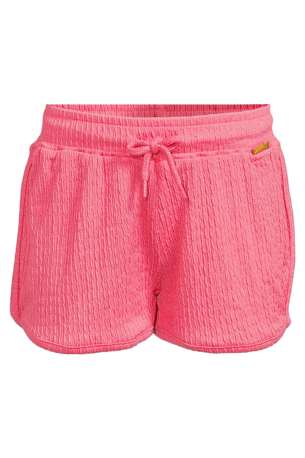 Roze meisjes Orange Stars casual short van stretchkatoen met elastische tailleband met koord en effen