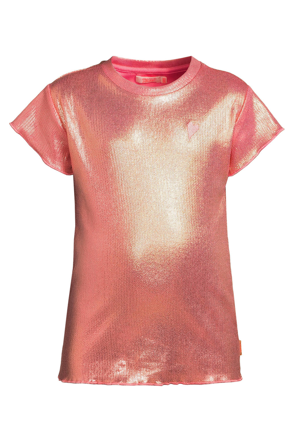 Roze meisjes Orange Stars T-shirt van stretchkatoen met effen, korte mouwen, ronde hals en glimmend detail
