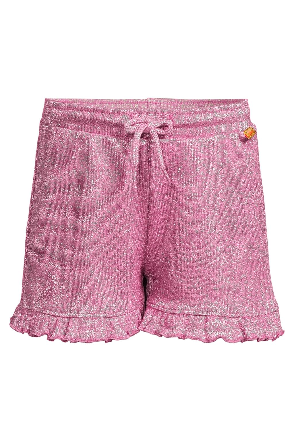 Roze meisjes Orange Stars casual short van stretchkatoen met elastische tailleband met koord en effen