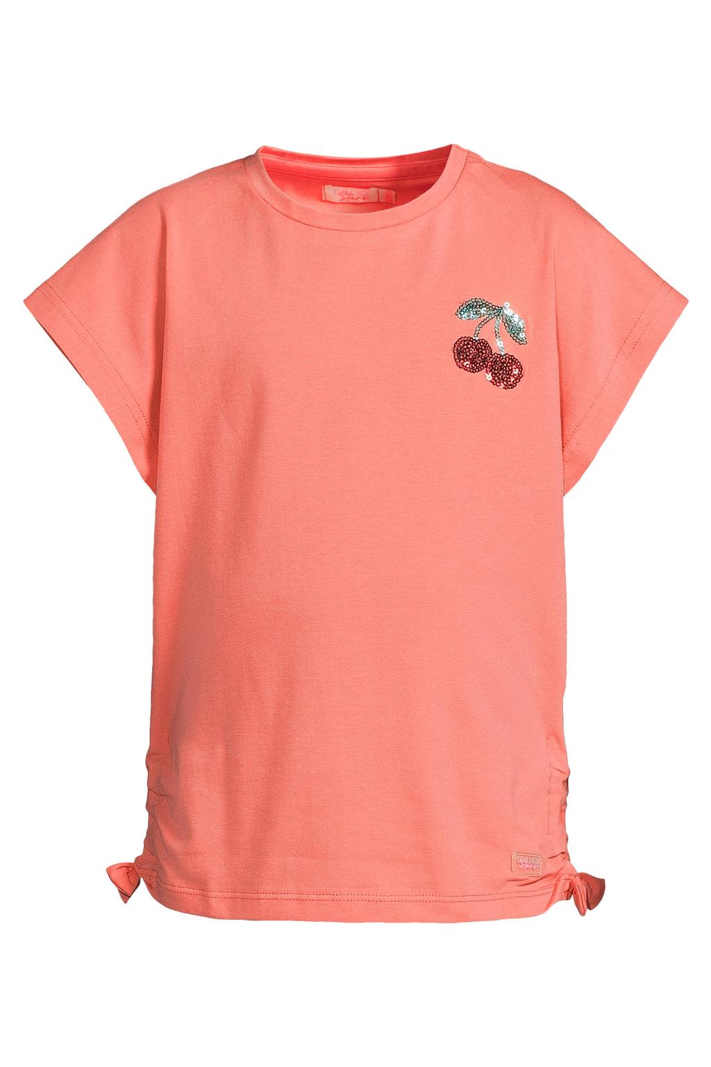 Oranje meisjes Orange Stars T-shirt van katoen met printopdruk, korte mouwen, ronde hals en knoopdetail