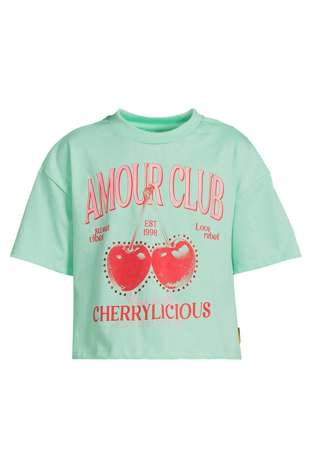 Mintgroene meisjes Orange Stars boxy fit T-shirt van katoen met korte mouwen en ronde hals