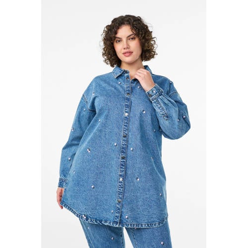 Zizzi denim blouse medium blue denim afbeelding