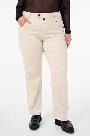 high waist straight leg jeans beige