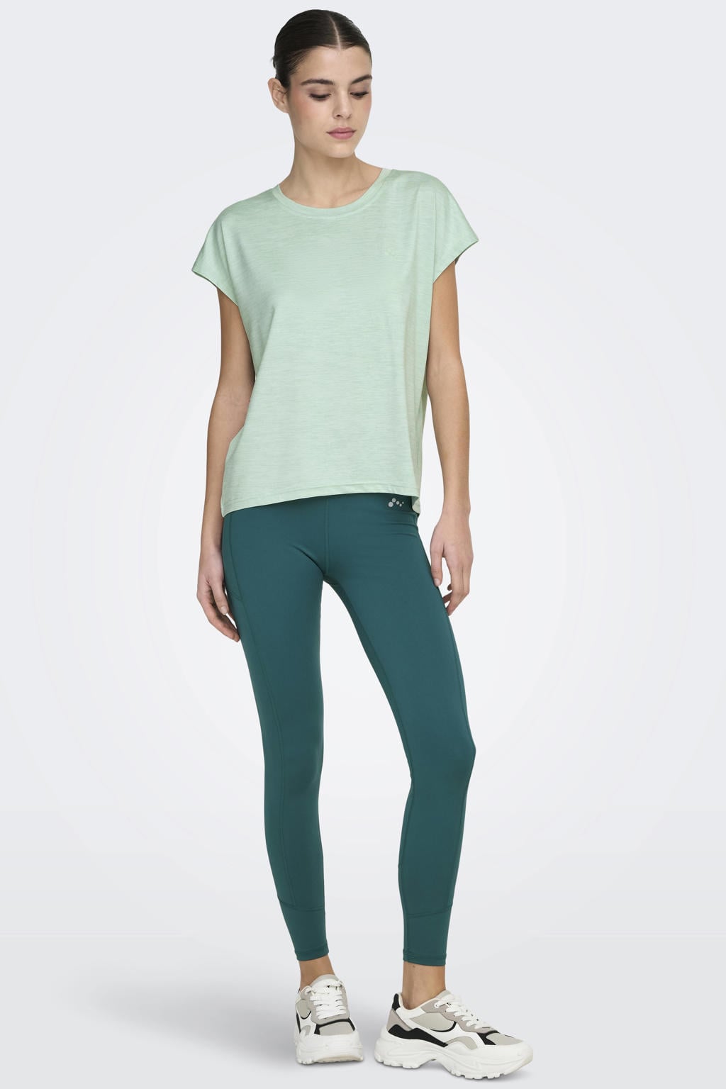 Grijsgroene dames ONLY PLAY sportbroek groen van polyester met slim fit, high waist en effen