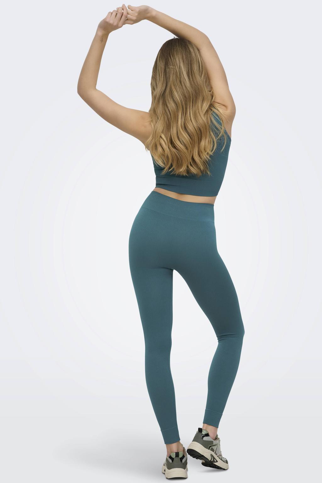 Grijsgroene dames ONLY PLAY sportbroek groen van nylon met slim fit, high waist, elastische tailleband en effen