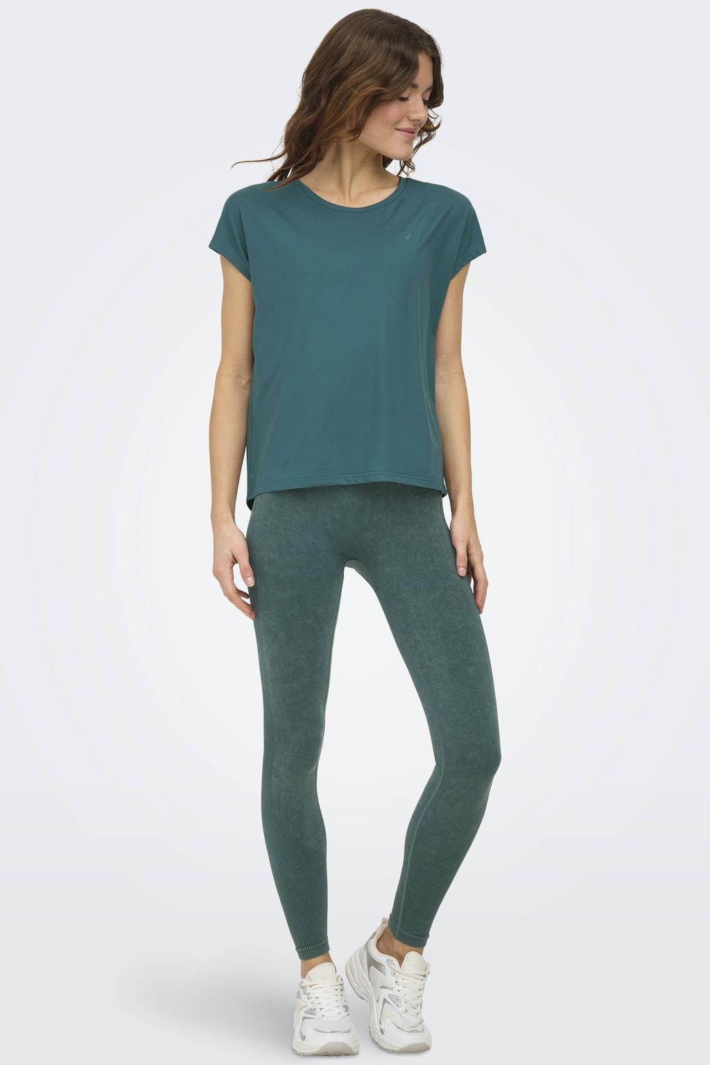 Grijsgroene dames ONLY PLAY sportshirt groen van polyester met effen en korte mouwen