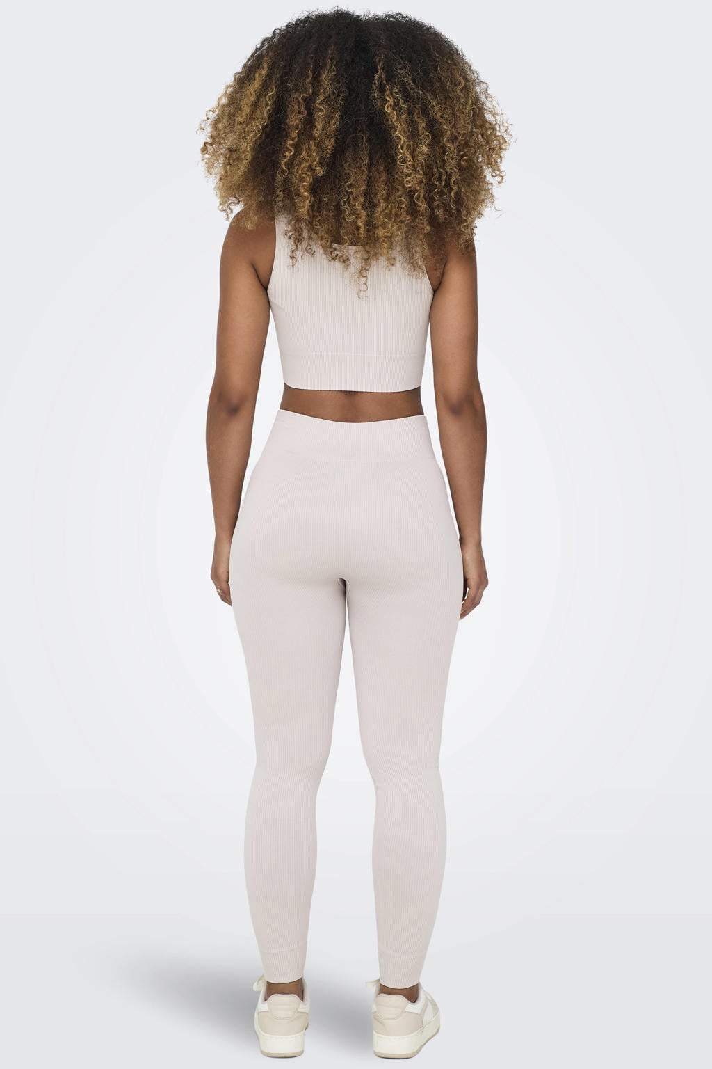 Ecru dames ONLY PLAY sportbroek van nylon met slim fit, high waist, elastische tailleband en effen