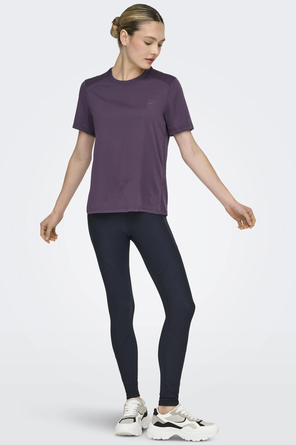 Antraciete dames ONLY PLAY sportbroek van nylon met slim fit, regular waist, elastische tailleband en effen