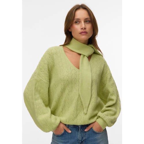 VERO MODA x Noor de Groot gebreide trui lichtgroen ajour afbeelding