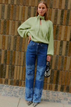 high waist straight leg jeans dark blue denim