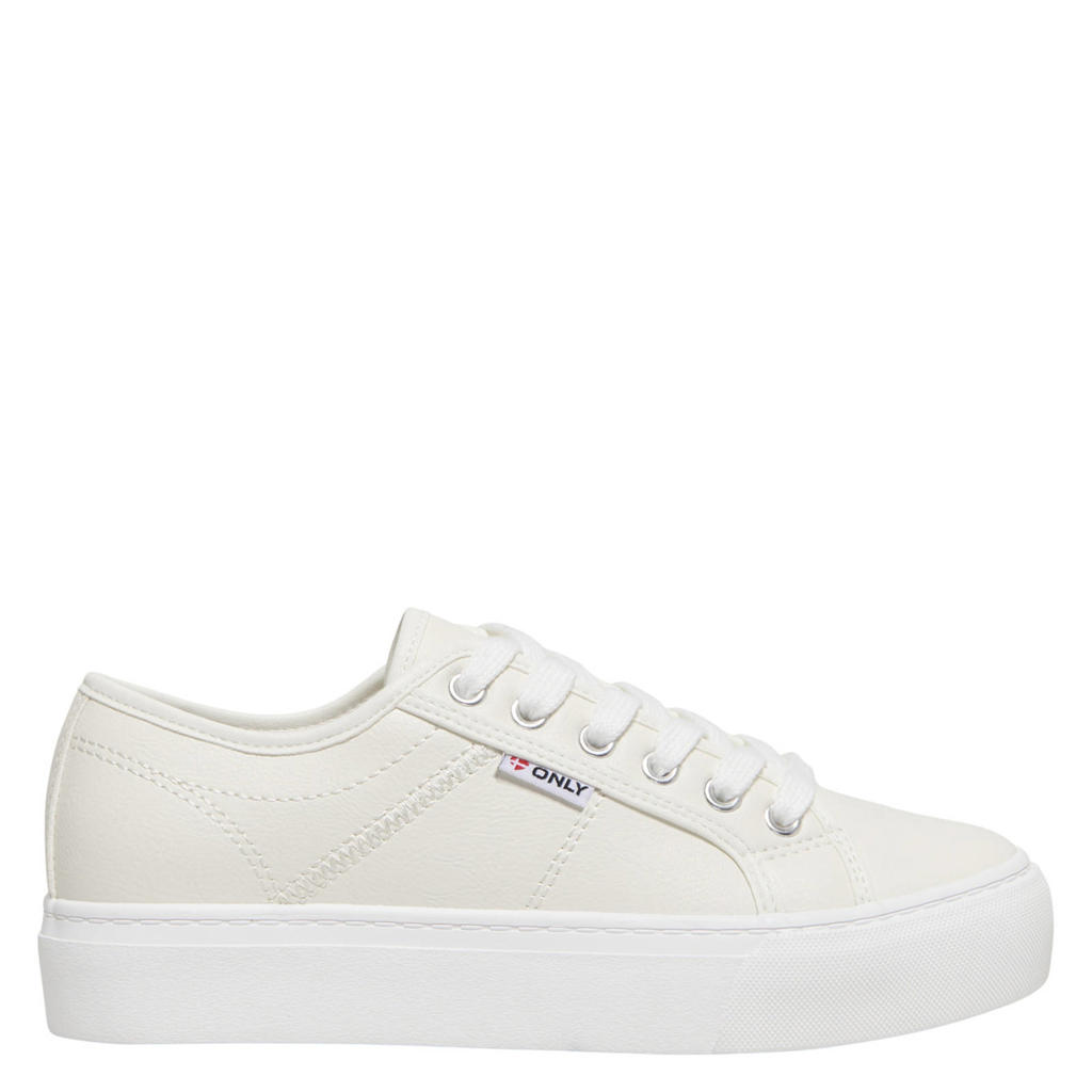 Witte dames ONLY Onlnoomi Pu Platform Sneaker sneakers van imitatieleer met veters