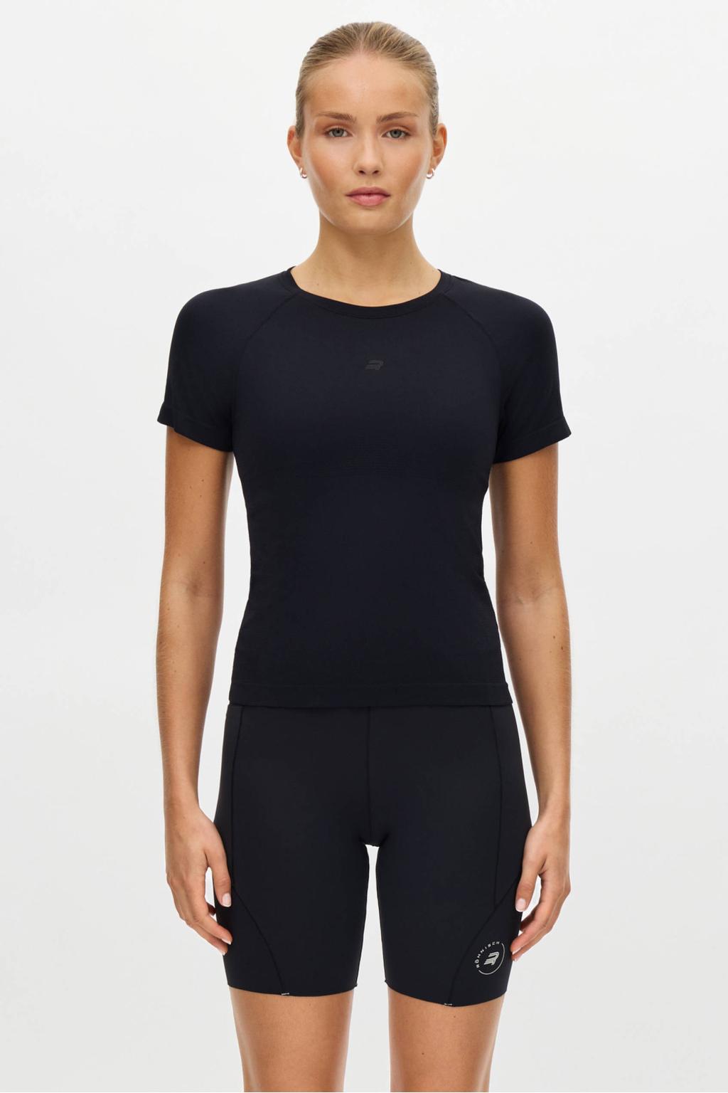 Zwarte dames Rohnisch sport T-shirt Flex van polyester met korte mouwen en ronde hals