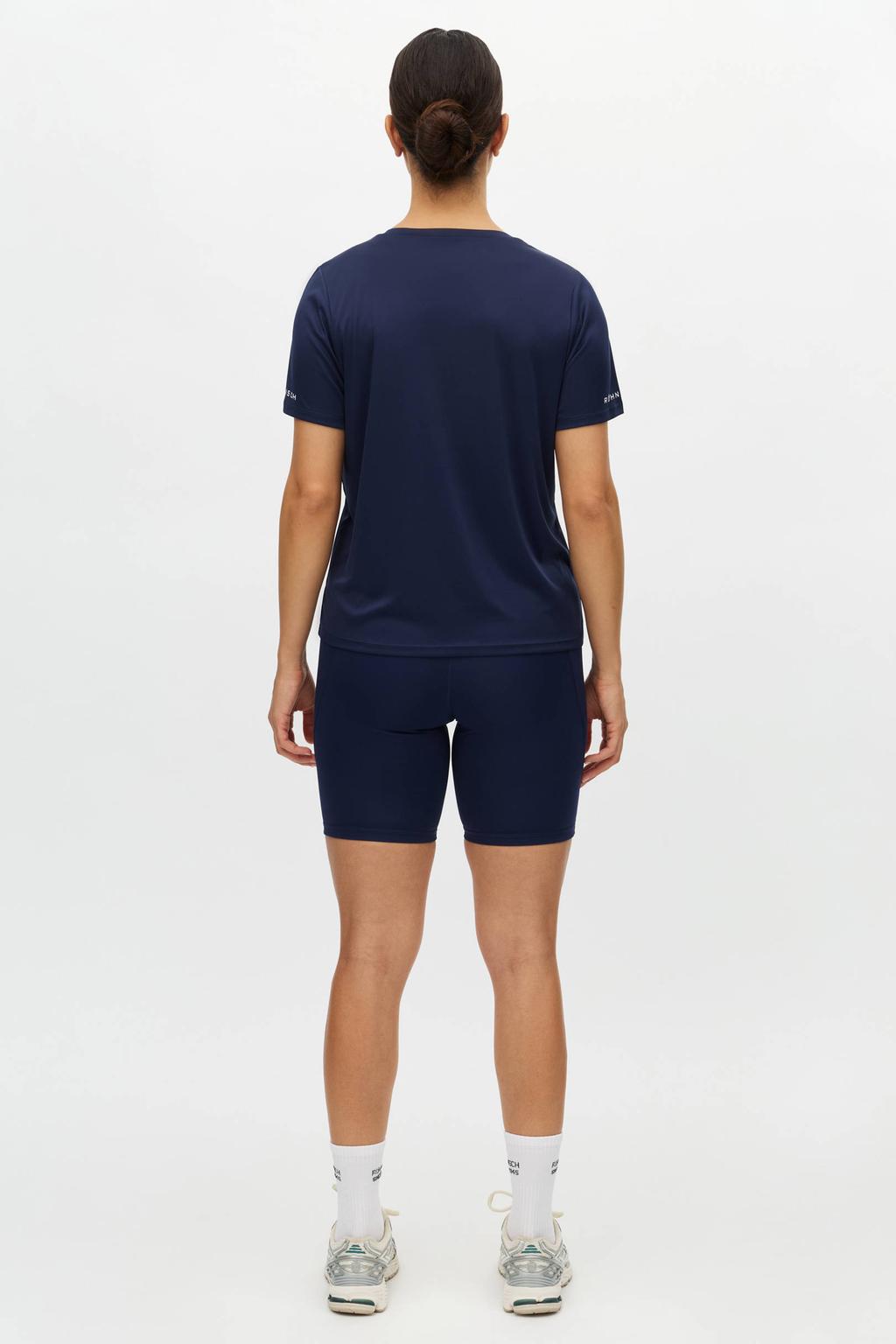 Donkerblauwe dames Rohnisch sportshirt Team van polyester met korte mouwen en ronde hals