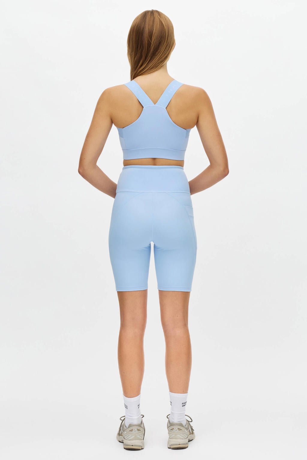Lichtblauwe dames Rohnisch sportshort van polyester met slim fit, high waist, elastische tailleband met koord en effen