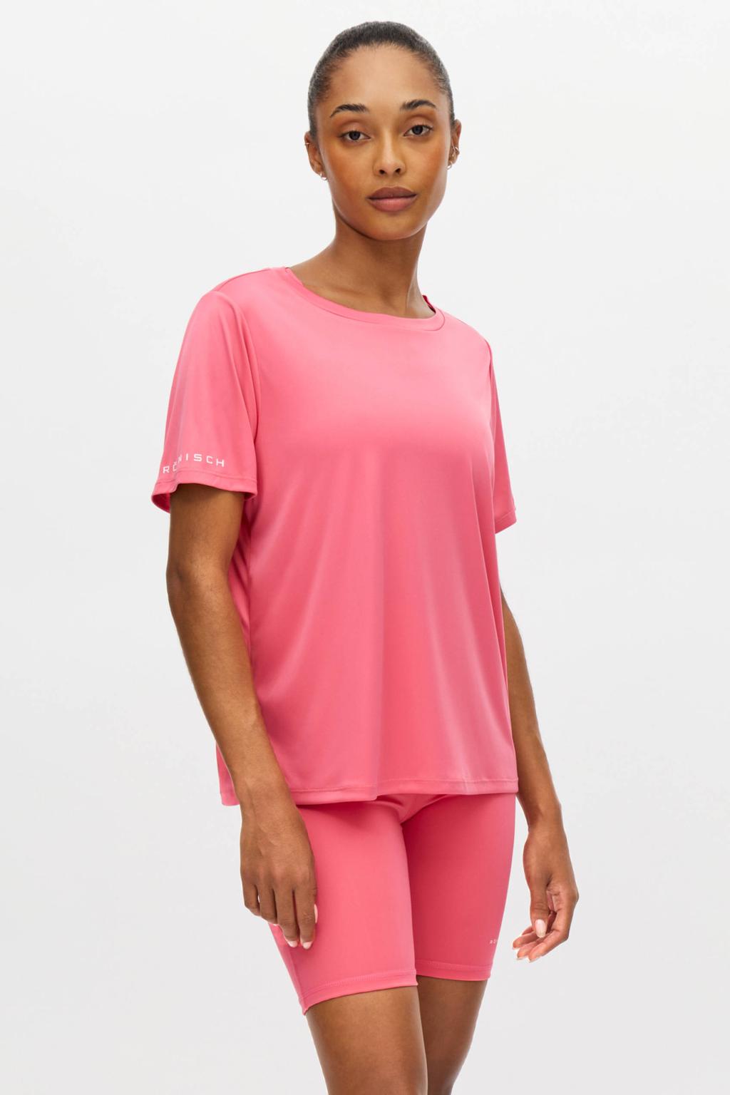 Roze dames Rohnisch sportshirt Team van polyester met korte mouwen en ronde hals
