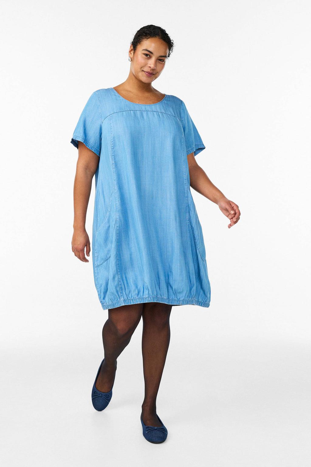 Zizzi korte jurk light blue denim