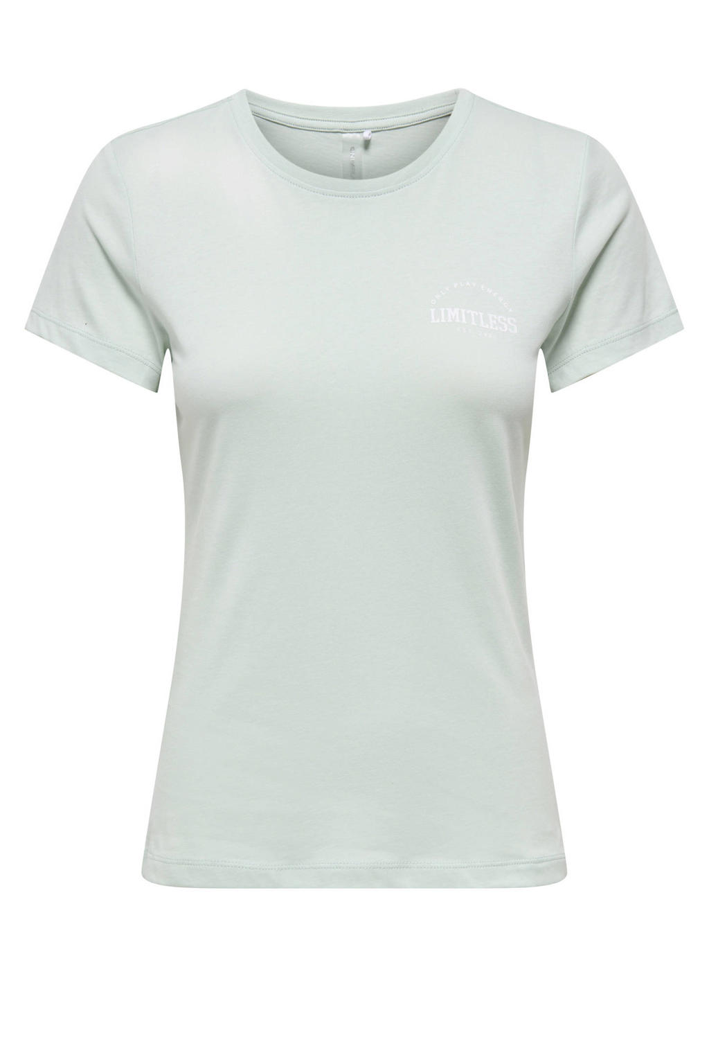 Lichtgroene dames ONLY PLAY sportshirt van katoen met printopdruk, korte mouwen en ronde hals