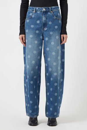 high waist barrel jeans met stippen medium blue denim