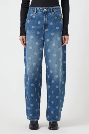 high waist barrel jeans met stippen medium blue denim