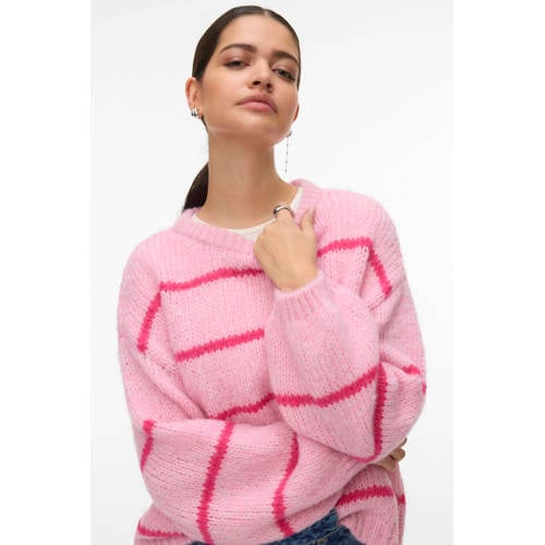 VERO MODA gestreepte trui roze gebreid afbeelding