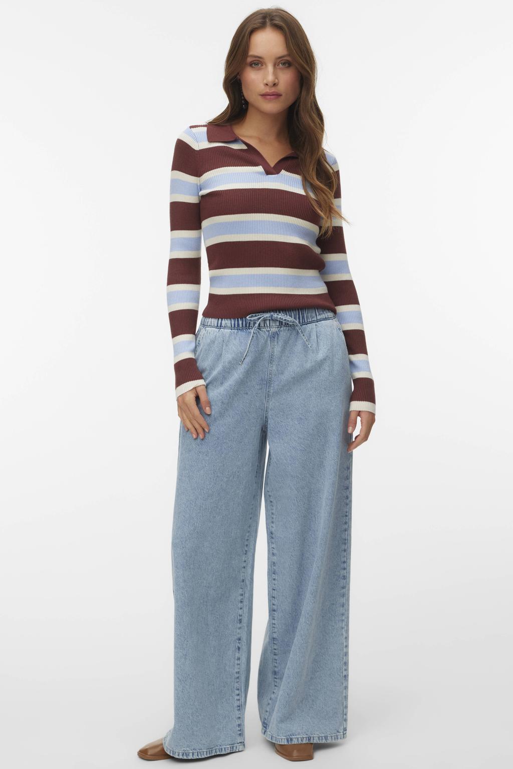 Light blue denim dames VERO MODA wide leg jeans van denim met effen