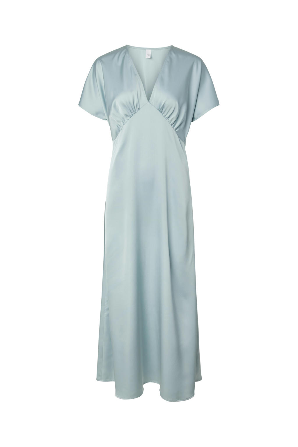 Lichtblauwe dames YAS cocktailjurk van polyester met effen, korte mouwen en V-hals
